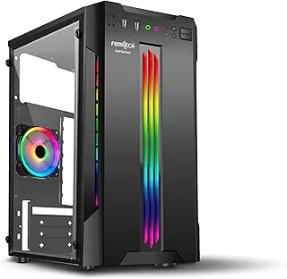Frontech Inferno Gaming Computer Cabinet | ATX & mATX PC Case | Tempered Glass Side Panel | Front RGB LED Strip | 80mm RGB Fan | USB 3.0 | HD Audio (FT-4346)