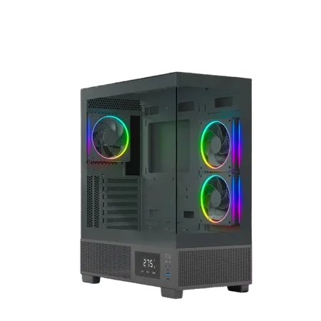 Ant Esports Crystal X3 LCD ARGB Mid Tower Gaming Cabinet - Black