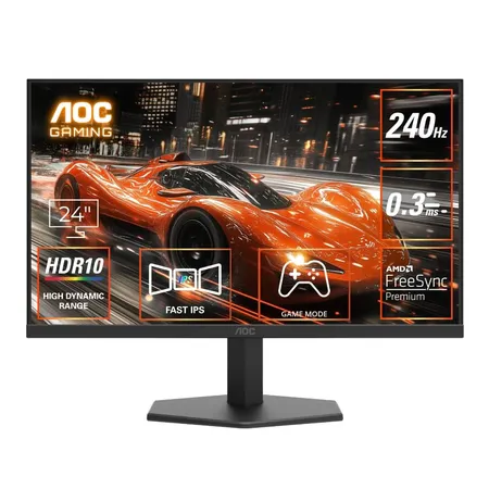 AOC 24G11ZE 23.8 FHD IPS Gaming Monitor - Black | 240Hz Refresh| 0.3ms MPRT, 1920 X 1080|Adaptive Sync| HDR10| 3-Sided Frameless| Low Input lag|Flicker Free| Low Blue Mode