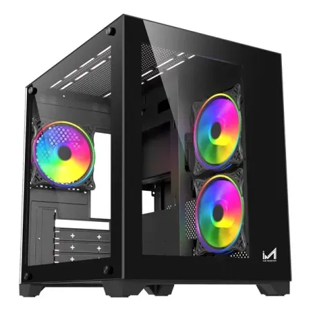 ICEMASTER Dynamite Mid-Tower Computer Case/Gaming Cabinet | Supports Micro-ATX, Mini-ITX | Pre-Installed 2 Side Fans, 1 Rear ARGB Fan & 2 Bottom Fans (White)