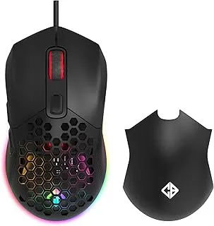 Cosmic Byte Firestorm RGB Wired Gaming Mouse, 67 Grams, 12400DPI, 1000Hz Polling, Pixart 3327 Sensor, 10M Switches, Paracord Cable, Software Support Upgraded PTFE Feet (Black)