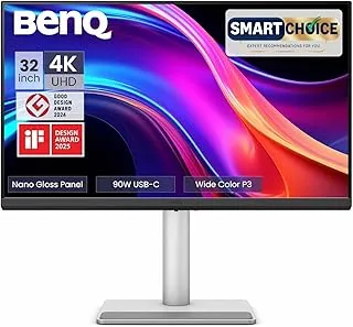 BenQ MA320UP (Smartchoice) 32” 4K 3840x2160 Nano Gloss Monitor for MacBook, Dual USB-C 90W/15W PD, Mac Color Match, 550 nits, Mac Controls, Ergonomic Design, 3W x2 Speakers, 97% P3 Colors (Silver)