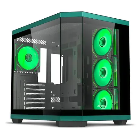 Ant Esports Crystal X11 Mid-Tower Gaming Cabinet Green with Pre-Installed 4 x 120 mm ARGB Fans