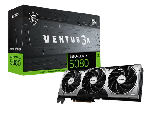 MSI GeForce RTX 5080 Ventus 3X Oc 16Gb GDDR7 Graphics Card (G5080-16V3C)