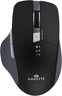 Amkette Hush Pro Epic M Rechargeable Wireless Mouse/Bluetooth Mouse | 3 Device Connectivity (2xBT&2.4G) with Top Mounted Device Switch Button, Silent Switches, Ergonomic Design, Upto 3200 DPI (Black)