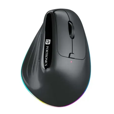 Portronics Toad Ergo 3 Ergonomic Wireless Mouse with RGB, 2400 DPI, Dual Mode BT & 2.4GHz Connectivity, Rechargeable Battery, 6 Buttons, Adjustable DPI, Silent Clicks (Black)