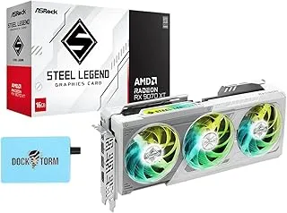 ASRock AMD Radeon RX 9070 XT Steel Legend 16GB, Boost Clock Up to 2970 MHz / 20 Gbps, Game Clock 2400 MHz / 20 Gbps, 16GB GDDR6 on 256-Bit Memory Bus, AMD RDNA™ 4 Architecture, Bundle w/Dockztorm Hub