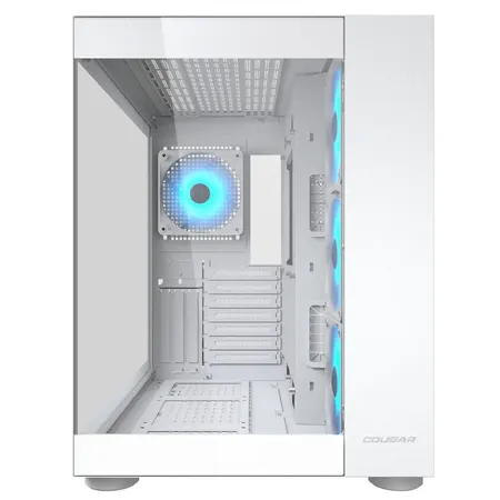 Cougar FV150 RGB Tempered Glass Mid Tower Dual-Chamber ATX Computer Case with 4 Pre-Installed ARGB Fans- White