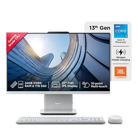 Lenovo IdeaCentre AIO Intel Core i5-13420H 27" FHD (24GB RAM/1TB SSD/Win11/Microsoft 365 Basic + Office Home 2024/3Wx2 Harman/Wireless EOS Keyboard & Mouse,Grey), F0HM00W6IN All-in-One Desktop