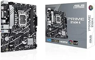 ASUS Prime B760M-K, an Intel B760 LGA 1700 mATX Motherboard with PCIe 4.0, Two PCIe 4.0 M.2 Slots, DDR5, Realtek 2.5Gb Ethernet, VGA, HDMI, SATA 6 Gbps, Front USB 3.2 Gen 1, Aura Sync