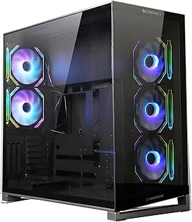 Zebronics Premium Gaming Case, Full-Tower, EATX, ATX, 5 ARGB Fans, Upto 480mm AIO Support, Type-C, USB 3.0, Vertical GPU, Dual Chamber, Magnetic Dust Filter (Shadowcore, Black)