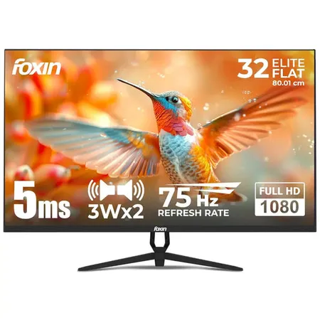 Foxin Elite 32" 75Hz FHD LED Monitor with HDMI VGA & Built‑In Speakers