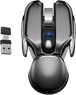 Unique Look Wireless Mouse with USB＆Type C 2-in-1 Receiver, Rechargeable, Silent Click, Optical, Cordless Mouse for Laptop,PC,Computer,MacBook and All USB Type C Devices-Metal Grey