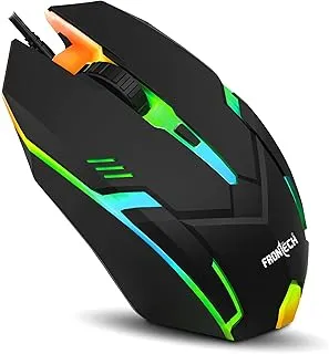 FRONTECH Wired USB Gaming Mouse | 3 Button Mouse| RGB Light| 1500 DPI | Scroll Wheel| Compact and Stylish Design| USB Plug & Play (MS-0067, Black)