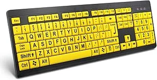 Large Print Computer Keyboard, Wired USB High Contrast Keyboard with Oversized Print Letters for Visually Impaired Low Vision Individuals (Yellow+Black)