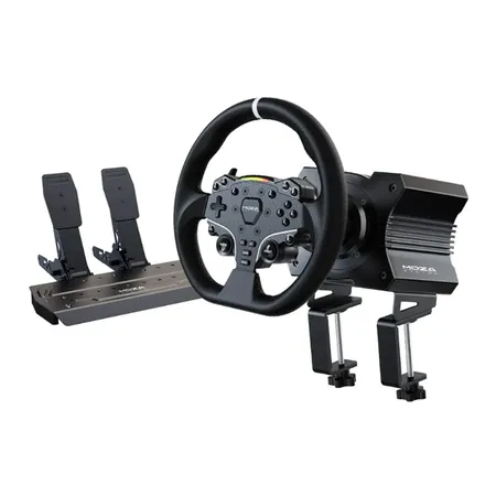 Moza R5 Racing Bundle For PC, R5 Wheelbase, ES Steering Wheel, SR-P LITE Pedals, Table Clamp