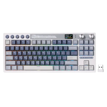 RK ROYAL KLUDGE M87 Wireless Gaming Keyboard Cream Switch – Blue