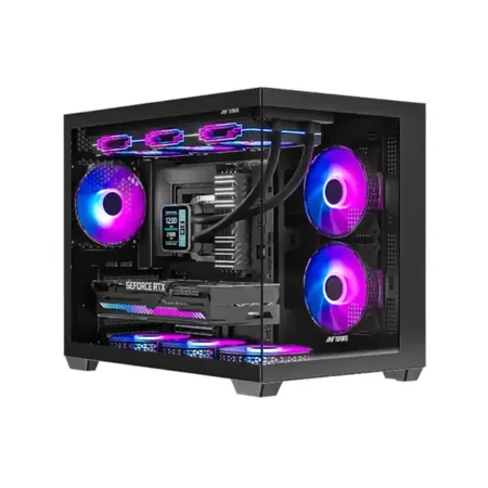 Ant Esports Crystal X6 Mini Mid-Tower Computer Case/Gaming Cabinet - Black | Support Micro-ATX, Mini-ITX | Pre-Installed 6 ARGB Fans