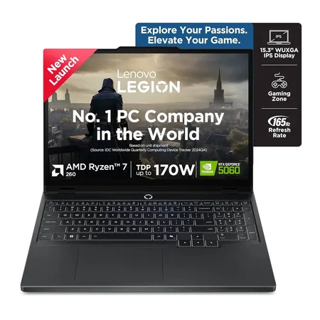 Lenovo Legion 5, AMD Ryzen 7 260, 16GB, 1TB SSD, GeForce RTX 5060-8GB GDDR7, 16 Inch WUXGA, Win 11, MS Office 2024, Black, 83M00074IN