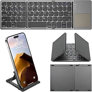 Foldable Bluetooth Keyboard, Tri-Folding Portable Wireless Keyboard with Touchpad, Mini Ergonomic Folding Keyboard Ultrathin, Sync up to 3 Devices, for Windows iOS, Android