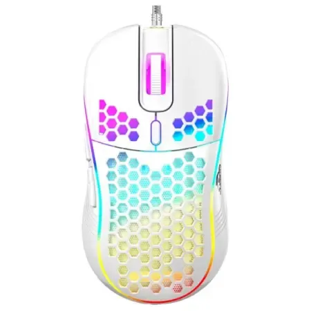 TAG Gamerz Fusion RGB Gaming Mouse White USB Wired, Honeycomb Design, 4800 DPI Optical Sensor, 6 Buttons, 3 Million Clicks, 7 RGB Lighting Effects, 1.5m Braided Cable, for Windows Mac Linux PC Laptop