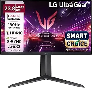LG 24GS65F Smartchoice 60.47cm (23.8Inch) Ultragear FHD (1920x1080) IPS Gaming Monitor, 180Hz, 1ms, NVIDIA G-SYNC Compatible, AMD FreeSync, DP, HDMI, Tilt/Height/Pivot Adjustable, Anti-Glare (Black)