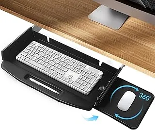 Solid Steel Under Desk Keyboard Tray Slide Out with 360° Rotating Mouse Platform,Keyboard Shelf Sliding,Under Desk Mounted Keyboard Holder,Under Desk Keyboard Drawer 28"Lx10"W
