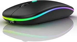 Slim Wireless Mouse with Rechargeable Battery | Dual Mode BT + 2.4GHz Mouse | Silent Click | 800/1200/1600 DPI Adjustable | Multicolor LED | Lightweight Ergonomic Mouse for Laptop & PC (Black)