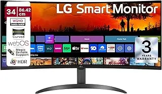 LG 34SR60QC 86.42cm (34 Inch) Smart Curved (1800R) WQHD (3440x1440) Monitor, HDR10, sRGB 99%(Typ.), HDMI X 2, Built-in Speaker (7W x 2), webOS, AirPlay2, Wi-Fi, Bluetooth, Miracast, USB, Tilt (Black)