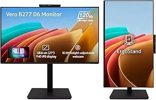 acer B277 D6 27 Inch IPS Full HD Backlit LED LCD Monitor I IR 5M Adjustable Webcam with Human Presence Detection, 120Hz, Height Adjustment and Pivot, HDMI, VGA, DP, USB 3.2 HUB I Stereo Speakers