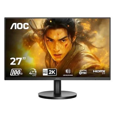 AOC 27 IPS, QHD 2560 x 1440, 100 Hz, 250 cd/m², 4 ms, HDMI 2.0 x 1, DP 1.2 x1, NTSC 99% / sRGB 120%