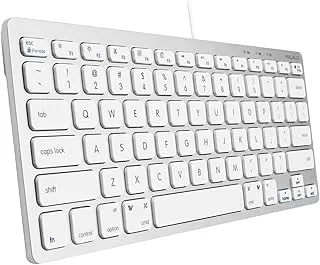Macally USB Wired Compact Keyboard | Small & Slim Design | Compatible with Apple Mac Mini/iMac Desktops, MacBook Pro/Air Laptops, and Windows PC Notebook Computers - Aluminum (Aluminum Silver)