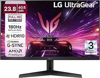 LG 24" Inches Ultragear™ FHD IPS Gaming Monitor, 1ms (GtG), 180Hz, HDR10,FPS Counter, NVIDIA G-SYNC Compatible, AMD FreeSync, HDMI, DP, Headphone Out, virtually Borderless with Tilt, Black 24GS60F