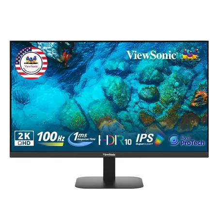 ViewSonic VA2708-2K-MHD 27-inch (68.58cm) 2K QHD SuperClear IPS Monitor, HDR10, 100Hz, 1ms, 16.7m Colors, sRGB 111%, Dual Speakers, Dual HDMI 2.0, DP, Eye ProTech+, Slim Design