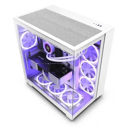 NZXT H9 Flow Tempered Glass Large Dual-Chamber Mid-Tower ATX Airflow Case-White
