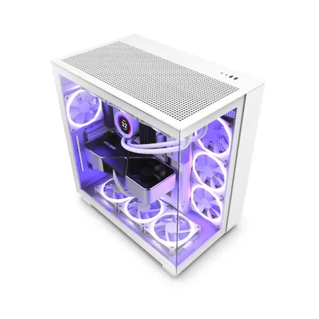 NZXT H9 Flow Tempered Glass Large Dual-Chamber Mid-Tower ATX Airflow Case-White