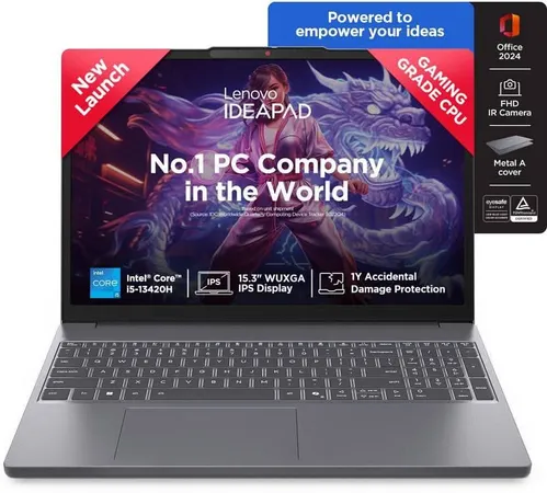 Lenovo IdeaPad Slim 3 13th Gen Intel Core i5-13420H, 16GB, 512GB SSD, Intel Integrated UHD, 16 Inch WUXGA, Win 11 Home, MS Office 2024, Luna Grey, 83K100RWIN