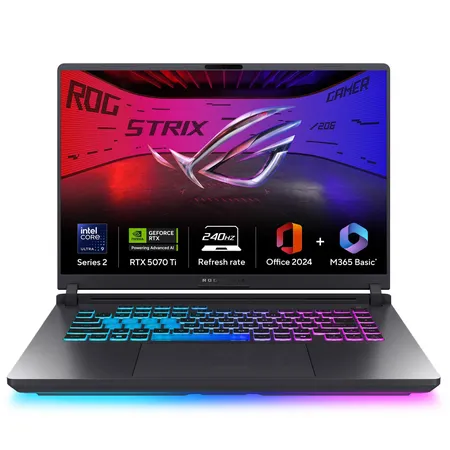 ASUS ROG STRIX G16, GAMING LAPTOP, INTEL CORE ULTRA 9 275HX, RTX 5070 TI GPU (32GB/1TB/40.64 CMS (16) 2.5K/WINDOWS 11 HOME/OFFICE HOME 2024 + M365 BASIC (1 YEAR VALIDITY) G615LR-S5190WS