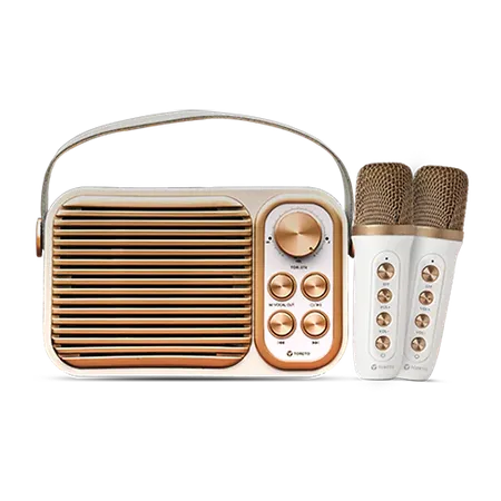 Toreto Retromini 14W Wireless Bluetooth Portable Speaker with Dual Wireless Karaoke Mic - Rose Gold