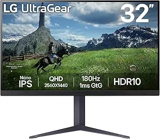 LG 32GS85Q 32 Inch QHD (2560x1440) Nano IPS Ultragear Gaming Monitor, 180Hz, 1ms, NVIDIA G-SYNC Compatible, AMD FreeSync, HDR10, Tilt/Height/Pivot Stand, HDMI X 2, Display Port, HP Out, Black