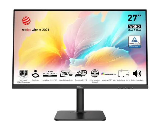 MSI Modern MD272QXP 27" WQHD 2K IPS Monitor 100Hz USB-C Height Adjustable Eye-Care Certified