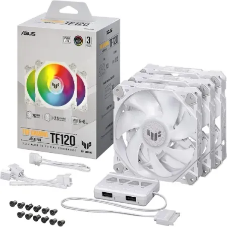 ASUS TUF Gaming TF120 ARGB Fan – Triple Fan Kit with ARGB Controller (White)