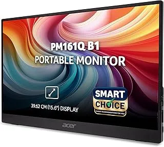 Acer Smartchoice PM161Q B1 15.6 Inch Full HD Portable Monitor | IPS Panel | 2 x USB Type-C & HDMI | 4 ms | Adaptive-Sync | Ultra-Slim 700 g | Built-in Speakers | Ideal for Laptop, Phone & Travel Use