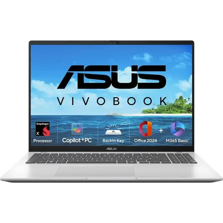 ASUS VIVOBOOK 16, SNAPDRAGON X PROCESSOR,(QUALCOMM ADRENO IGPU/16GB RAM/512GB SSD/WINDOWS 11 HOME/MS OFFICE 365 BASIC (1YEAR)*/16 INCH FHD+/AI PC/COOL SILVER/1.88 KG), X1607QA-MB050WS