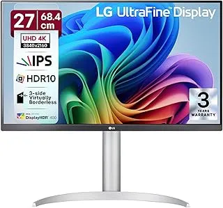 LG 27UP650K-W 27-inch Ultrafine 4K UHD (3840 x 2160) IPS Computer Monitor, 60Hz, 5ms, DisplayHDR 400, Reader Mode, Flicker Safe, HDMI, DisplayPort, Tilt/Height/Pivot Adjustable Stand, White