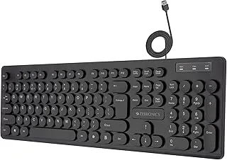 ZEBRONICS K24 Wired USB Keyboard, 104 Keys, Long Life 8 Million Keystrokes, Silent & Comfortable Use, Slim Design, Retractable Stand, 1.5 Meter Textured Cable, UV Coated keycaps
