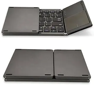 N Pro Foldable Bluetooth Keyboard (2.2) with New Touchpad, Portable Wireless with USB-C Rechargeable, Pocket Size Slim Folding Keyboard for iPads Tablets Laptop Dark Grey