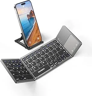 Foldable Bluetooth Keyboard with Touchpad - Samsers Portable Wireless Keyboard with Stand Holder, Rechargeable Full Size Ultra Slim Pocket Folding Keyboard for Android Windows IOS Tablet & Laptop-Gray