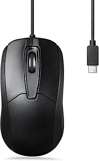 Perixx PERIMICE-209C USB Type C Wired Optical Mouse, 1000 DPI, Ambidextrous Design, Plug-and-Play, Black