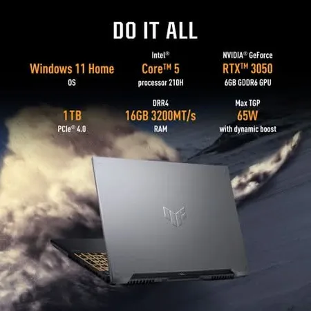 ASUS TUF Gaming F16, Gaming Laptop, Intel Core 5 Processor 210H, RTX 3050 GPU (16GB/1TB/40.64 cms (16) FHD+/Windows 11 Home/Microsoft Office Home 2024 + Microsoft 365 Basic) FX607VJB-RL215WS